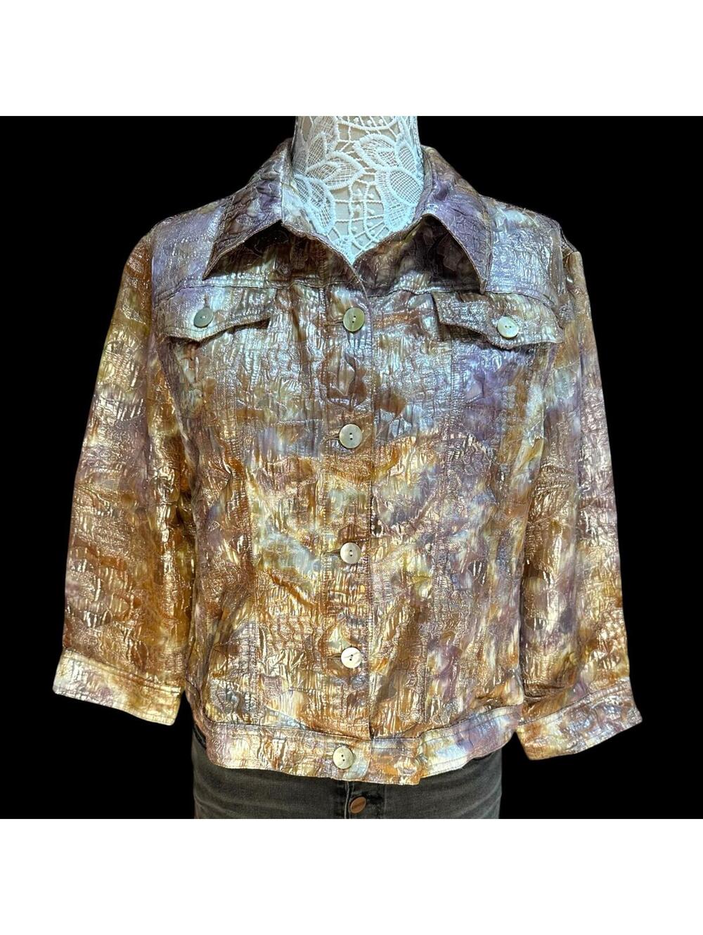 Vintage Ruby Rd. Champagne‎ Metallic Crinkle Jacket